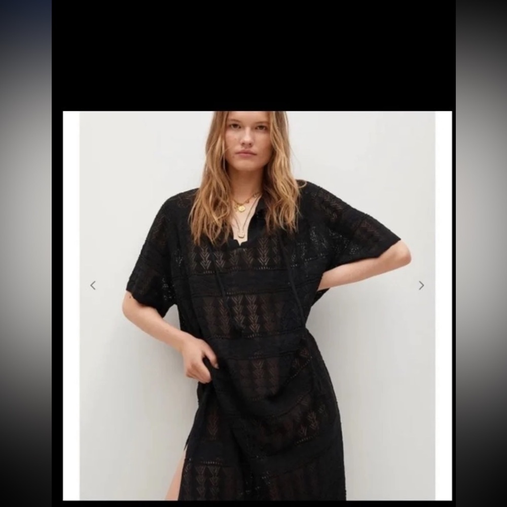 Mango Black Crochet Kimono Tunic Size S - Picture 2 of 11